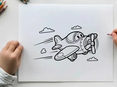 Cute paper airplane flying with clouds vector illustration