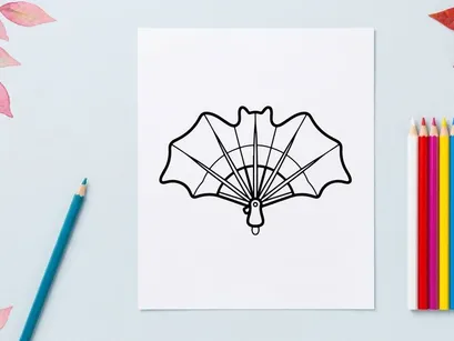Halloween bat shaped folding fan icon. Minimalist vector illustration of a spooky accessory.
