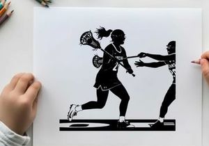 Lacrosse players in action silhouette