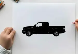 Silhouette of a pickup truck with a long bed and two doors