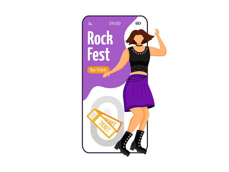 Rock fest cartoon smartphone vector app screen