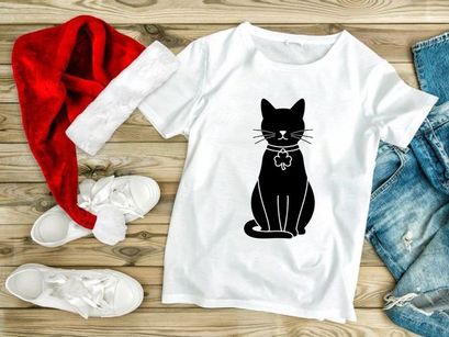 Elegant Black Cat with Clover Charm