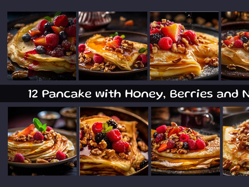 Pancake with Honey, Berries and Nuts