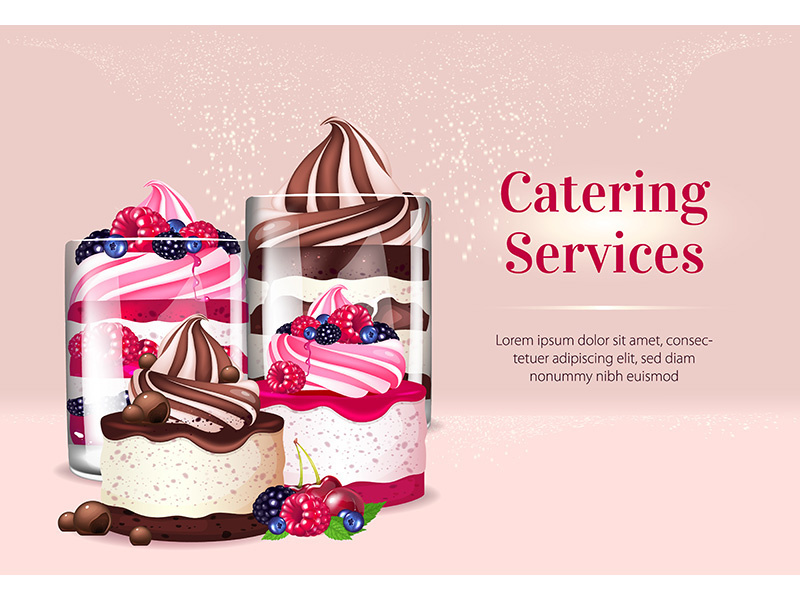 Catering services realistic vector product ads banner template