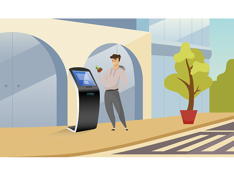 Automated teller machine flat color vector illustration
