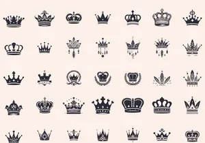 Royal Crown Silhouette, Retro King Crown Icons.