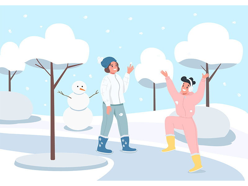Winter activity flat color vector illustration