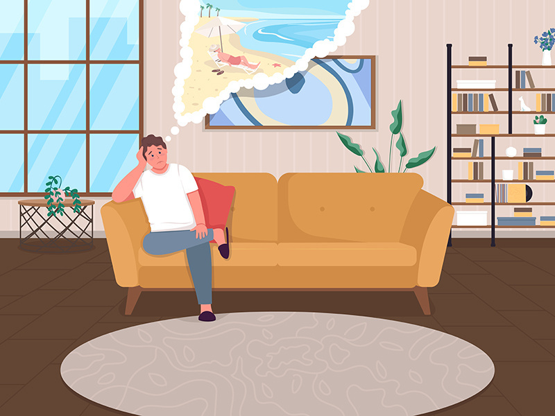 Lockdown depression flat color vector illustration