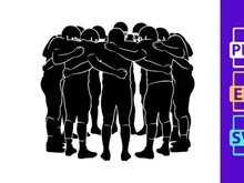 A group of people standing in a circle with their arms around each other