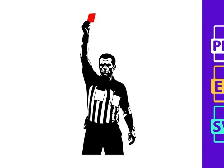 Referee holding a red card in a sports game for penalty or ejection