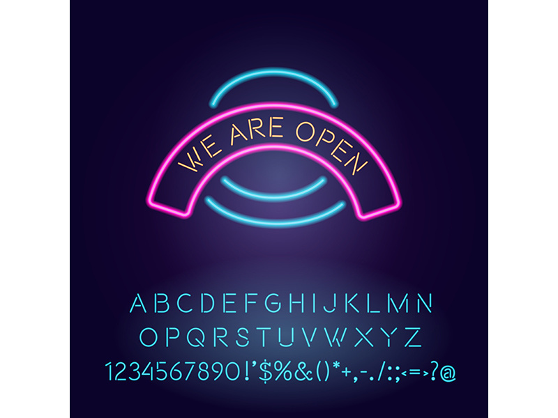 We are open vector neon light board sign illustration