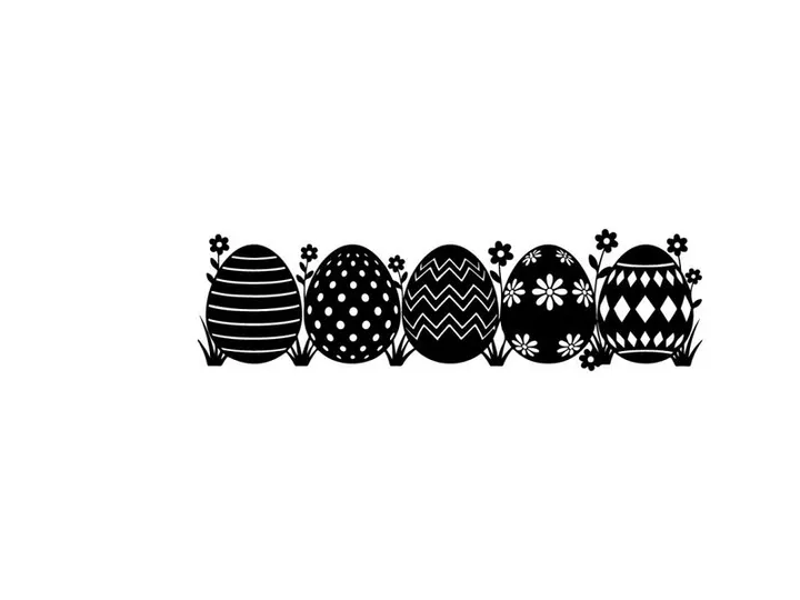 Easter eggs silhouette with various patterns and floral accents