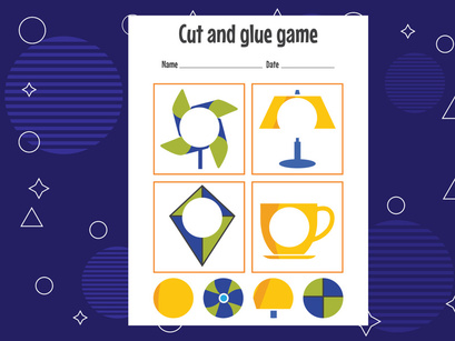 10 Pages Cut and glue game for kids. Cutting practice for preschoolers. Education paper game for children