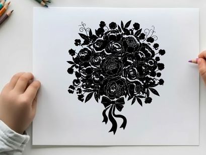 Silhouette of a bouquet with flowers and bow