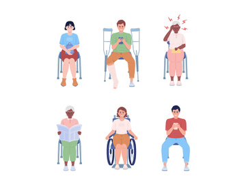 Sitting people semi flat color vector characters set preview picture