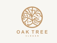 Oak Tree Logo Minimalist Design, Vector Tree Nature Plant