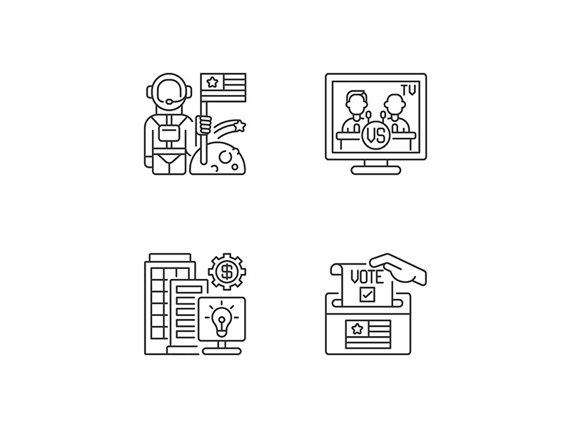 United States linear icons set