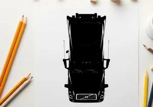 Silhouette of a large truck from a top down perspective