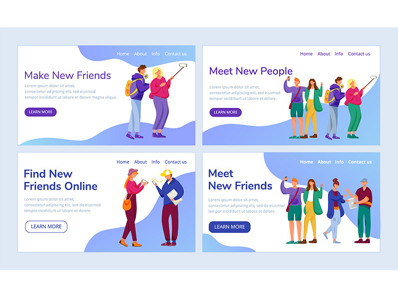 Teenager culture landing page vector template set