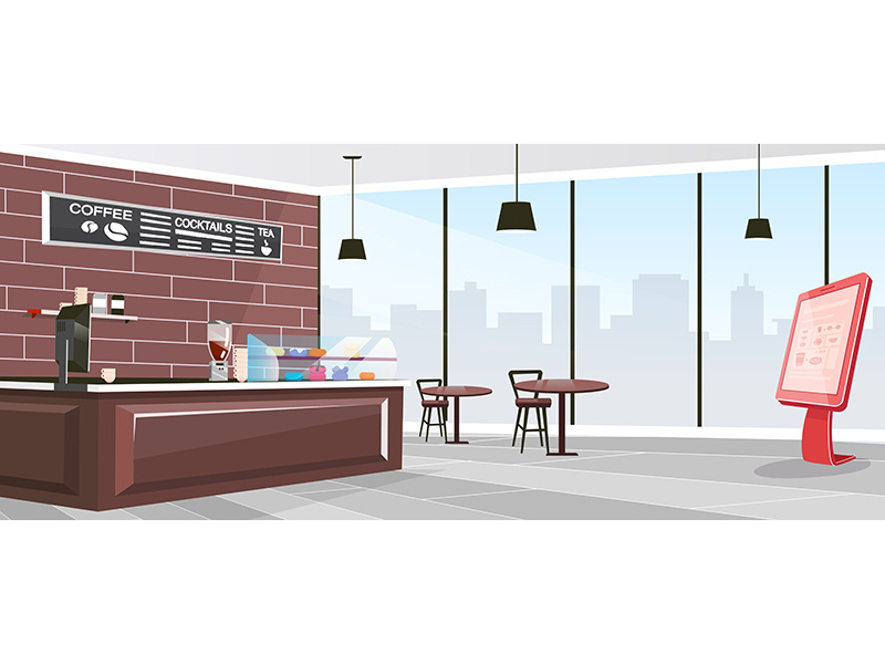 Inside cafeteria flat color vector illustration