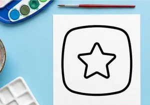 Black and white Halloween star badge icon. Minimalist spooky holiday symbol for decorations and digital designs.