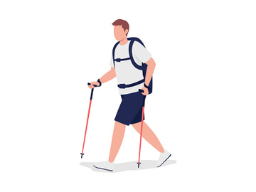 Man on nordic walk semi flat color vector character preview picture