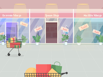 Mall during seasonal sale flat color vector illustration preview picture