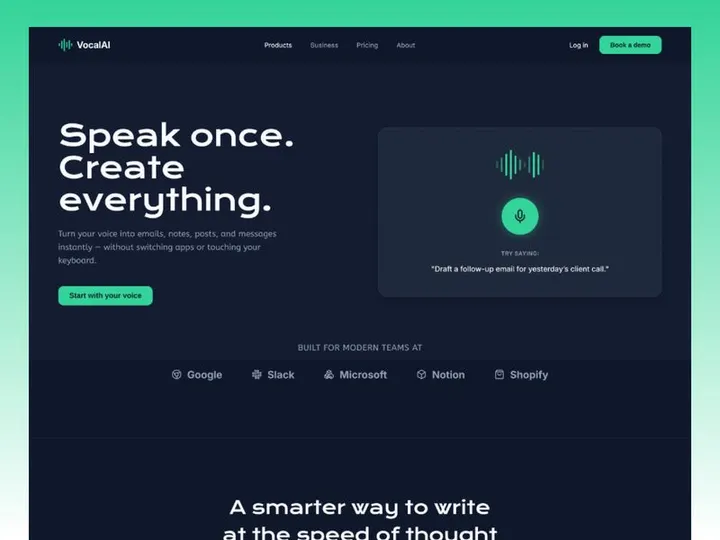Voice AI SaaS Landing Page Design | Dark Futuristic UI/UX for Pr