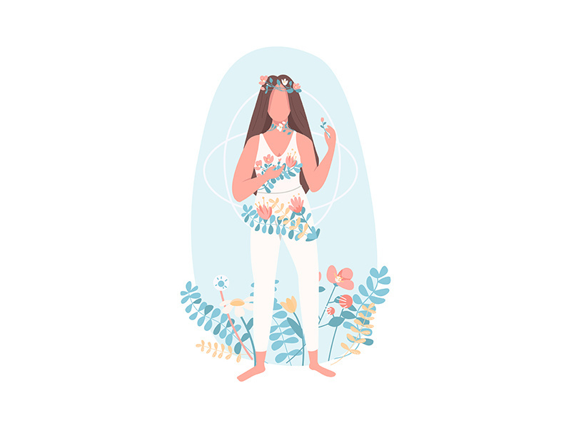 Woman with flowers flat color vector faceless character