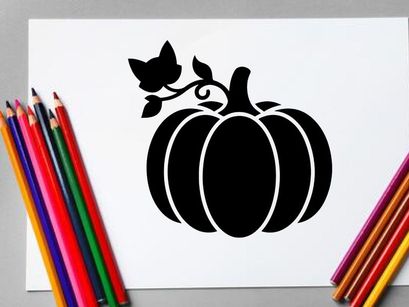 Silhouette of a pumpkin with a butterfly on its vine for autumn decor