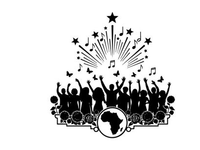 African silhouette of people celebrating with music and stars