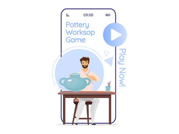 Pottery workshop game cartoon smartphone vector app screen preview picture