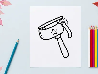 Hand-drawn Halloween hammer with star detail smashing pumpkin. Cartoon mallet tool for spooky holiday crafts and decorations.