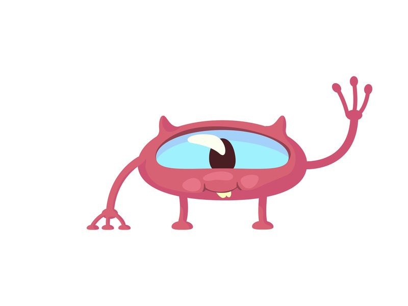 Smiling pink alien flat cartoon vector illustration