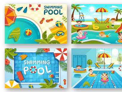 20 Swimming Pool Vector Illustration