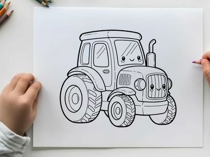 Cute cartoon tractor smiling vector illustration flat design