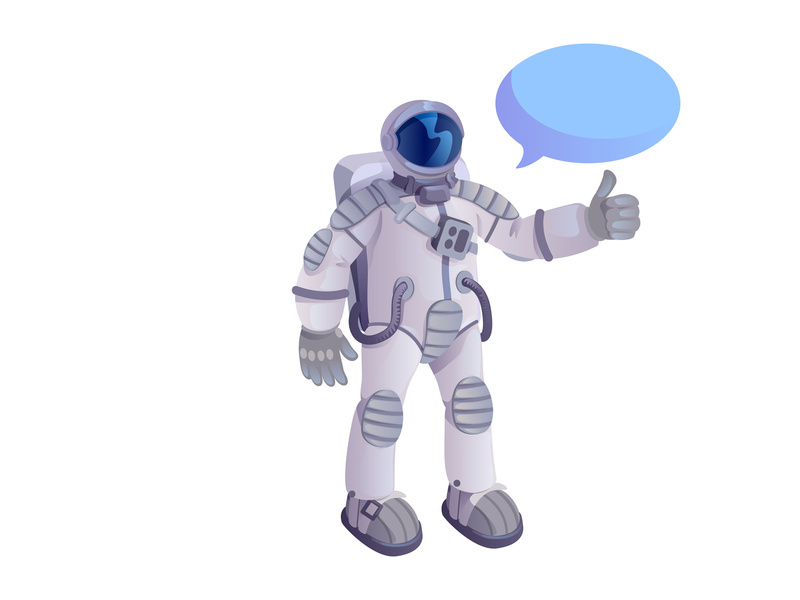 Astronaut showing thumb up flat cartoon vector illustration