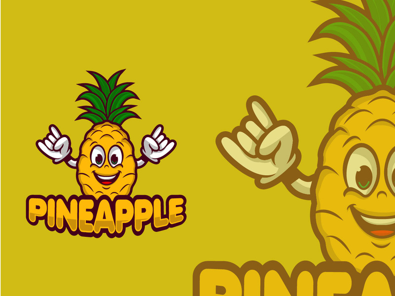 Pineapple  Cartoon mascot Logo Design Template