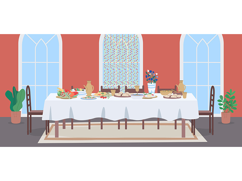 National muslim meal flat color vector illustration