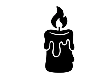 Black Candle with Flame and Melting Wax for Halloween or Candlelight