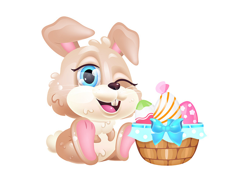 Cute winking Easter hare kawaii cartoon vector character