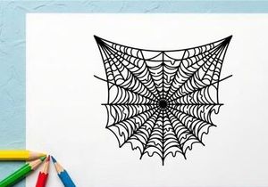 Detailed Spider Web with Dew Drops for Halloween or Nature Themes