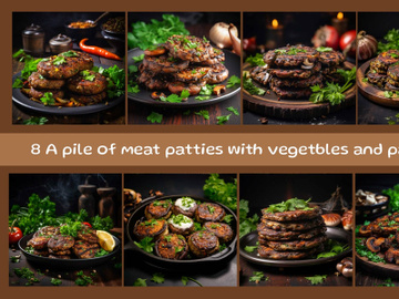 A pile of meat patties with mushroom and parsley preview picture