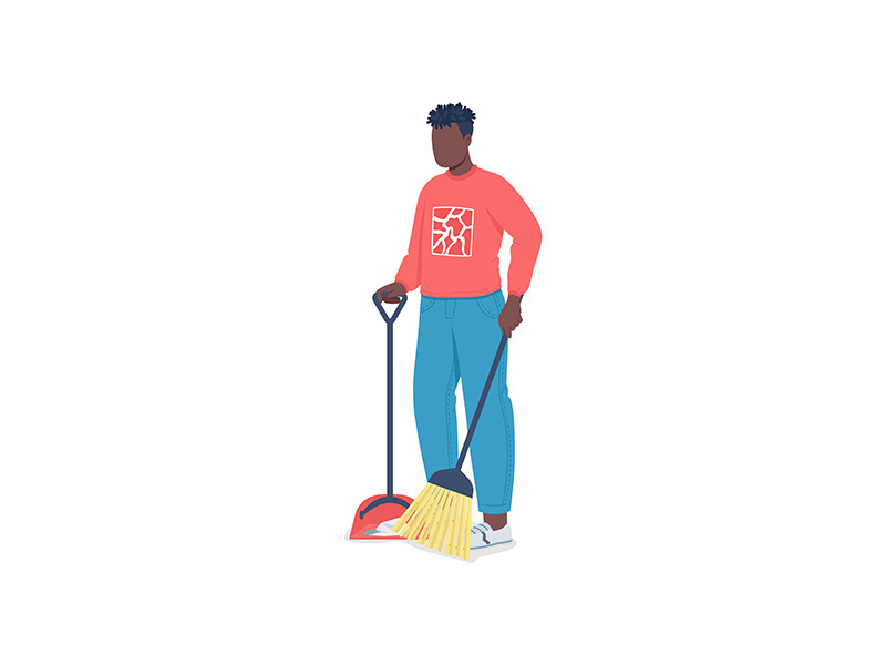 African american man cleaning floor flat color vector faceless character