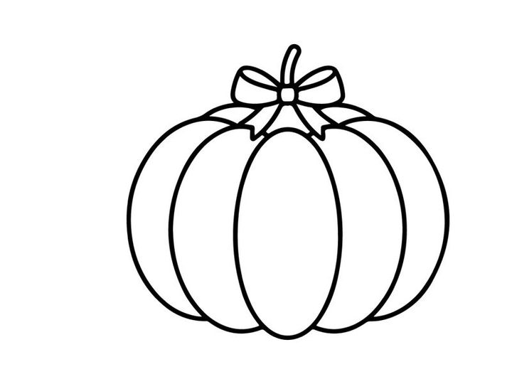 Hand-drawn Halloween pumpkin with decorative bow. Classic autumn gourd illustration for seasonal festive designs.
