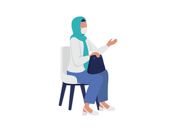 Woman wearing hijab with mask semi flat color vector character preview picture