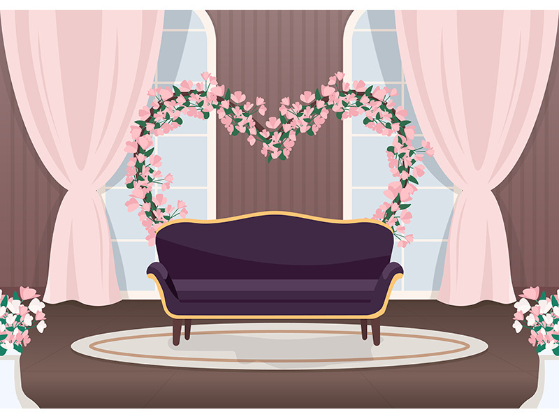 Elegant wedding photozone flat color vector illustration