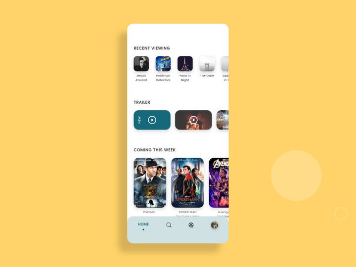 Dashboard concept screen for Movie app