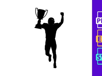 A triumphant athlete celebrating victory with a trophy preview picture