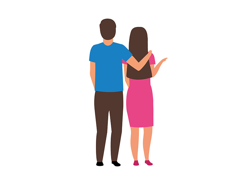 Couple standing together semi flat color vector characters